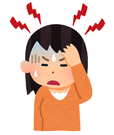 頭痛で辛そうにしている女性のイラスト｜名古屋